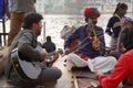 Rajasthan Famous Sarangi Musical Instrument being played at street near Gangor Ghat Pichola Lake. Traditional folk musicians sings Royalty Free Stock Photo