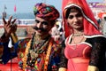 Rajasthani couple dressed up in traditional costume.