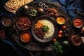 Rajasthani food, traditional Indian meal served in a bowl, Delicious food for a Ramadan feast on the table, top view, AI Generated Royalty Free Stock Photo