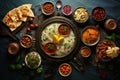 Rajasthani or Rajasthani is a popular Maharashtrian breakfast dish, Delicious food for a Ramadan feast in the table, top view, AI Royalty Free Stock Photo
