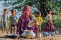 Rajasthani woman and children