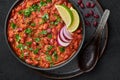 Rajma Masala Curry in black bowl on dark slate table top. Red Kidney Bean Dal is indian cuisine vegetarian dish Royalty Free Stock Photo