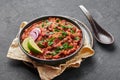 Rajma Masala Curry in black bowl on dark slate table top. Red Kidney Bean Dal is indian cuisine vegetarian dish Royalty Free Stock Photo