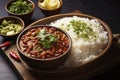 Rajma Masala Curry in black bowl on dark slate table top. Red Kidney Bean Dal is indian cuisine vegetarian dish. Asian food, meal Royalty Free Stock Photo