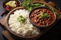 Rajma Masala Curry in black bowl on dark slate table top. Red Kidney Bean Dal is indian cuisine vegetarian dish. Asian food, meal Royalty Free Stock Photo