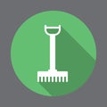 Rake flat icon. Round colorful button, circular vector sign with long shadow effect.