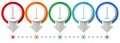 Rake, gradening tool vector icon set, flat design infographic template, set pointer concept icons in 5 color options for webdesign