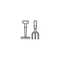 Rake pitchfork agriculture tool line icon. Gardening equipment farm work