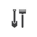 Rake and shovel icon vector, filled flat sign