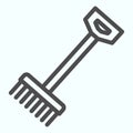 Raker line icon. Gardening tool for rake up leaves. Autumn season vector design concept, outline style pictogram on