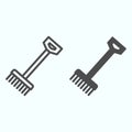 Raker line and solid icon. Gardening tool for rake up leaves. Autumn season vector design concept, outline style Royalty Free Stock Photo