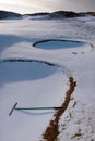 Rakes in bunkers on a snow covered golf course Royalty Free Stock Photo