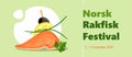 Rakfisk festival colorful horizontal vector banner template with tasty salmon, lemon, parsley, leek olive canape. Famous food Royalty Free Stock Photo
