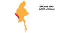 Rakhine State and regions map highlighted on Burma myanmar map