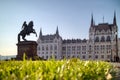 Rakoczi Ferenc equestrian statue before Hungarian paliament building.