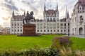 Rakoczi Ferenc monument with inscription `Ancient wounds of the noble Hungarian nation are reclaimed` in front of Hungarian Parl Royalty Free Stock Photo