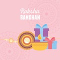 Raksha bandhan, bracelet candle and gift boxes with mandalas of love brothers and sisters indian event