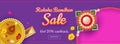 Raksha Bandhan Sale header or banner design with 20% cashback discount offer, decorative Rakhi.