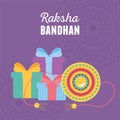 Raksha bandhan, traditional bracelet and gifts celebration of love brothers and sisters indian festival