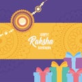 Raksha bandhan, wristband gift boxes and mandala decoration of love brothers and sisters indian party