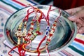 Indian young sister tying rakhi on brother`s wrist Royalty Free Stock Photo