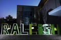 Raleigh, NC - USA - 10-28-2023: The entrance to the Raleigh downtown Convention Center at night