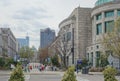 RALEIGH,NC/USA - 03-30-2019: Pedestrian mall in downtown Raleigh NC, showing the North Carolina Museum of Natural Sciences,