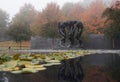 RALEIGH, NC - USA - 10-25-2022: The sculpture garden at the North Carolina Museum of Art in Raleigh, featuring The Three Shades by