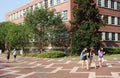 RALEIGH,NC/USA - 8-10-2020: Students wearing masks walk on campus at NC State University in Raleigh, NC after returning to classes