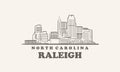 Raleigh skyline, north carolina drawn sketch american city Royalty Free Stock Photo