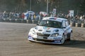 Rally car during race with crowd watching Royalty Free Stock Photo