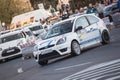 Rally car during urban race Royalty Free Stock Photo