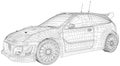 Rally and drift car vector Wire-frame isolated on background. Vector rendering of 3d. Royalty Free Stock Photo