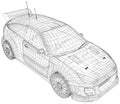 Rally and drift car vector Wire-frame isolated on background. Vector rendering of 3d. Royalty Free Stock Photo