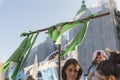 Rally in favor of legal abortion, point of sale of green handkerchiefs