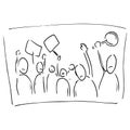 Rally of people. Cartoon crowd of people with blank posters and banners. Meeting with posters. Vector illustration. Simple hand dr Royalty Free Stock Photo