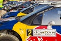 Rally race cars parked