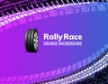 Rally race grunge tire dirt car background. Offroad wheel truck vehicle vector illustration Royalty Free Stock Photo