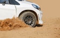 Rally racing car on dirt track