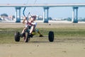 Ralph Hirner riding a kitebuggy