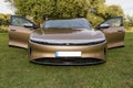 RALSKO ,CZECH REPUBLIC - 19 Sept 2023. LUCID Air. LUCID AIR luxury car with open doors on a meadow near the forest. Modern, luxury