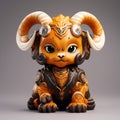 Cute Cartoonish Ram Figurine In Orange Costume - Zbrush Style