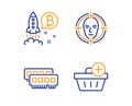 Ram, Face detect and Bitcoin project icons set. Add purchase sign. Vector Royalty Free Stock Photo