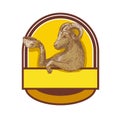 Ram Goat Drinking Coffee Crest Drawing Royalty Free Stock Photo