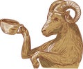 Ram Goat Drinking Coffee Drawing Royalty Free Stock Photo