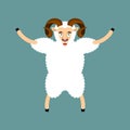 Ram happy. Sheep merryl emoji. Farm animal. Vector illustration Royalty Free Stock Photo