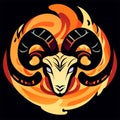 Ram head with fire flames, vector illustration isolated on black background. AI generated Royalty Free Stock Photo