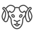 Ram head line icon, domestic animals concept, goat head sign on white background, wild sheep silhouette icon in outline