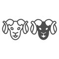 Ram head line and solid icon, domestic animals concept, goat head sign on white background, wild sheep silhouette icon