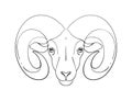 Ram head with round horns, Aries zodiac sign, hand drawn line drawing, astrology symbol. Simple vector sign Royalty Free Stock Photo